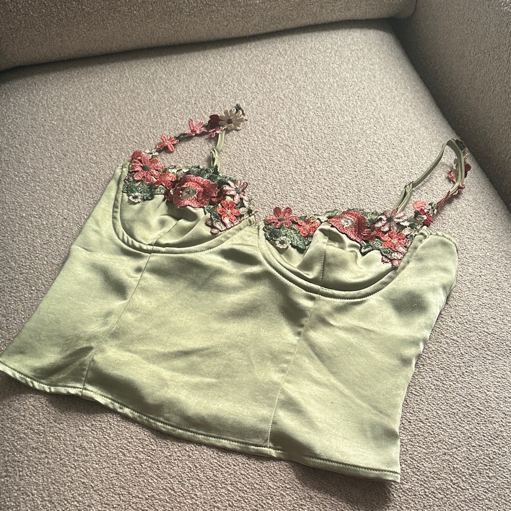 Princess Polly Olive Green Floral Embroidered Blouse